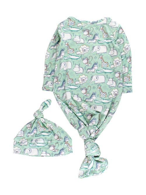 Rufflebutts Knotted Sleep Gown & Hat Set In Green