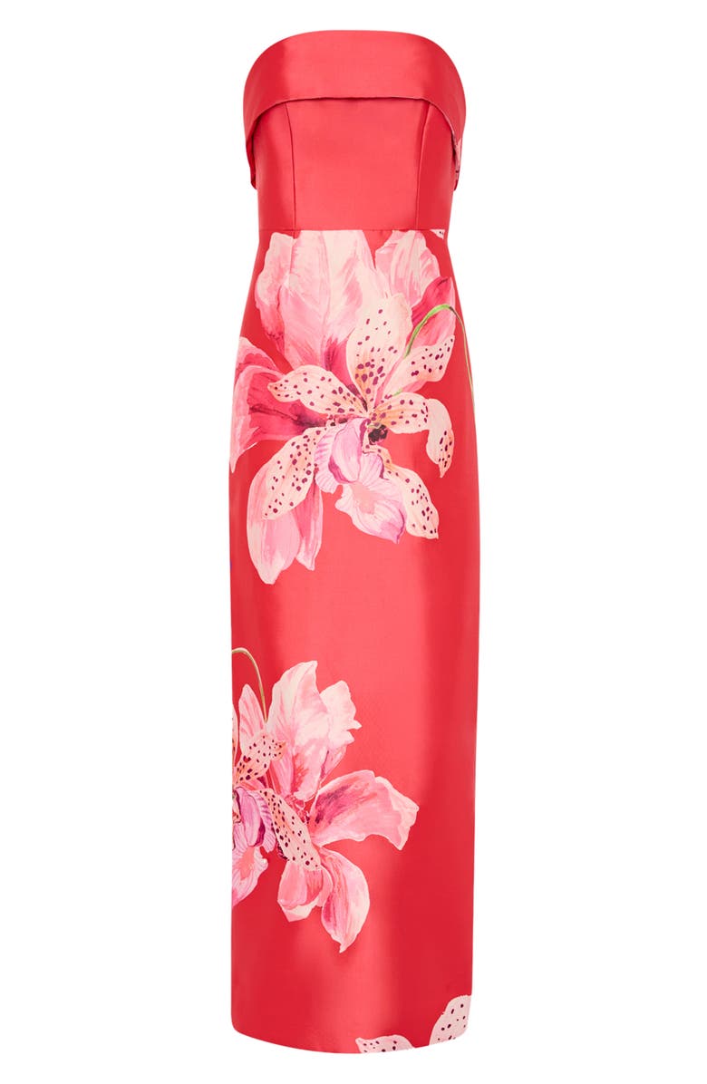 Milly Ciara Placed Floral Strapless Faille Column Gown, Alternate, color, Lipstick