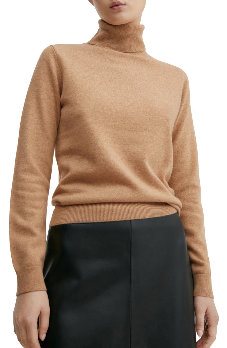 MANGO Turtleneck Cashmere Sweater, Main, color, Medium Brown