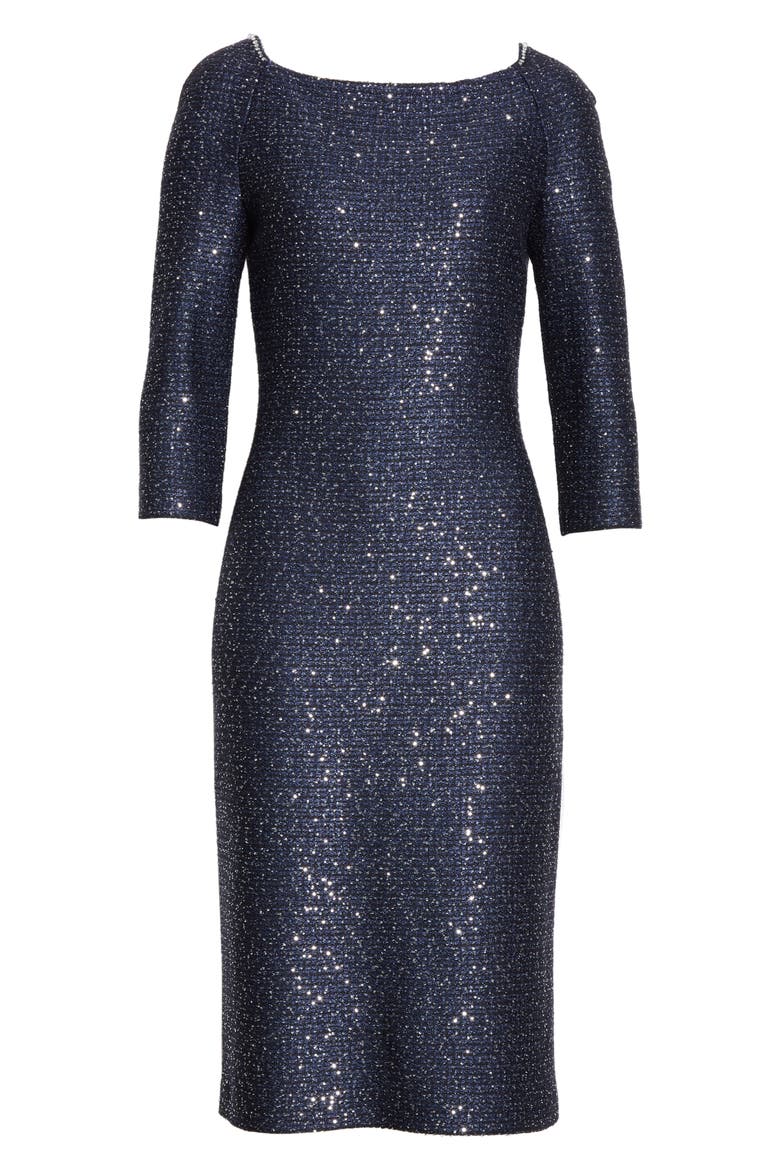 Glimmering Sequin Knit Cocktail Dress, Alternate, color, NAVY/ SILVER
