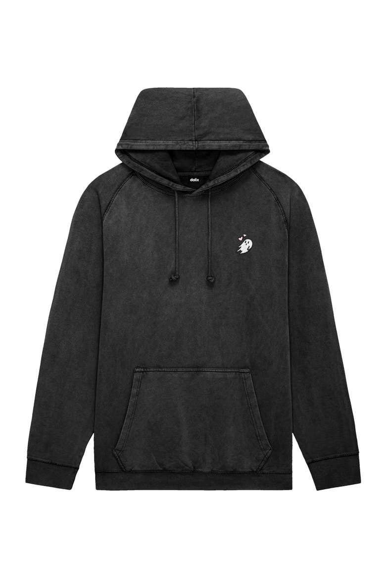 Womens Heartly Ghost Mineral Washed Hoodie, Main, color, Black