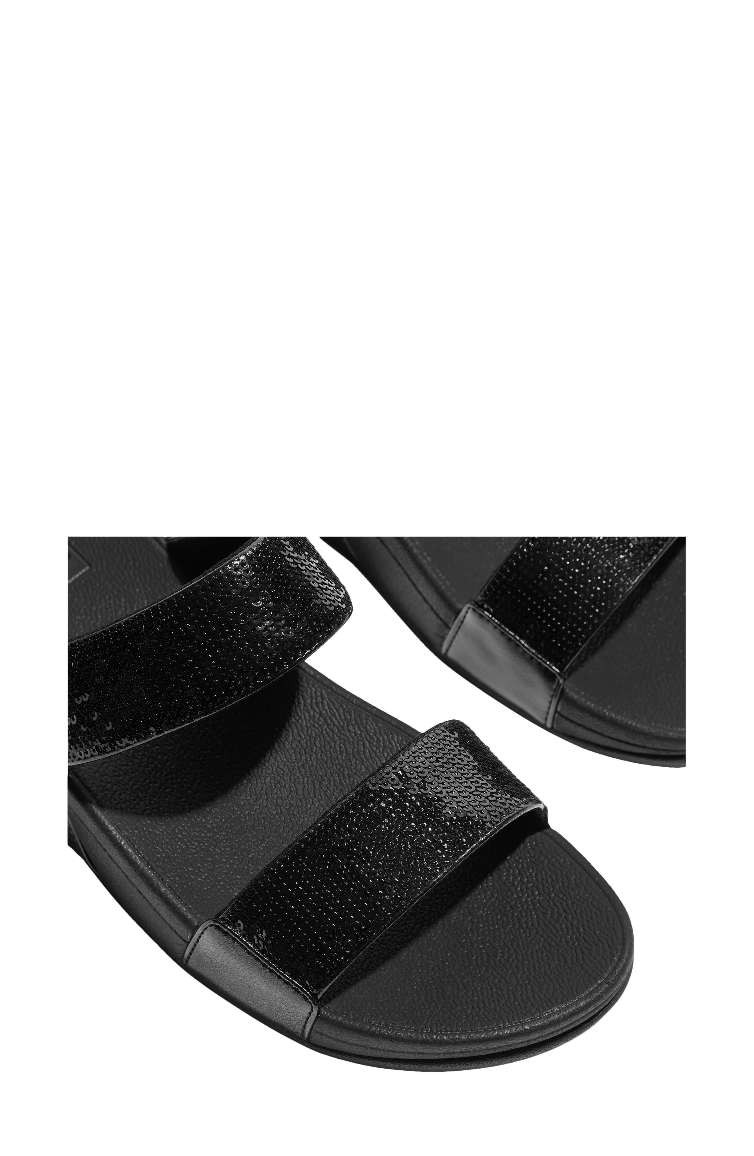 FitFlop Lulu Sequin Slide Sandal, Alternate, color, All Black
