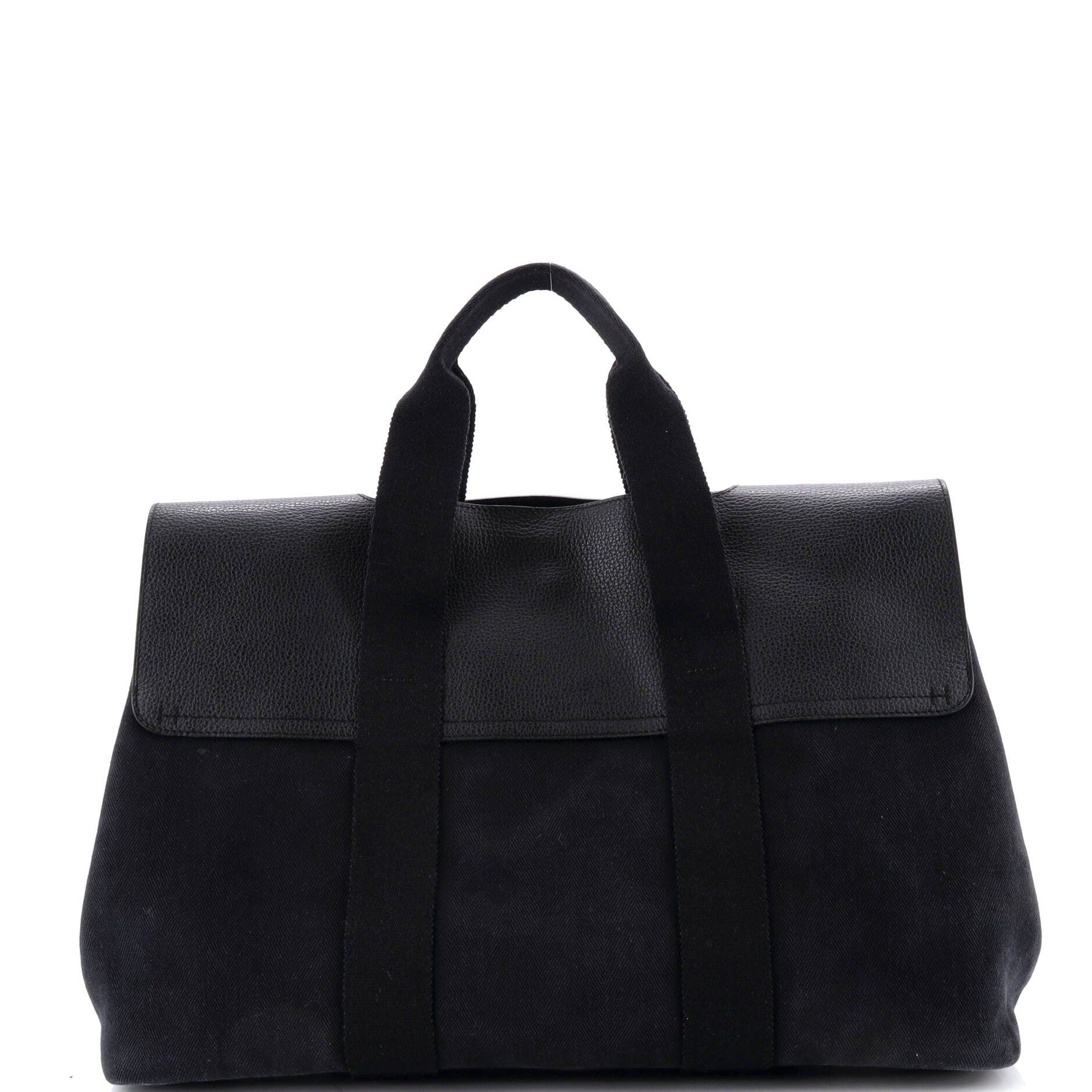 Pre-Owned Hermes Valparaiso Bag Toile and Leather MM, Alternate, color, Noir