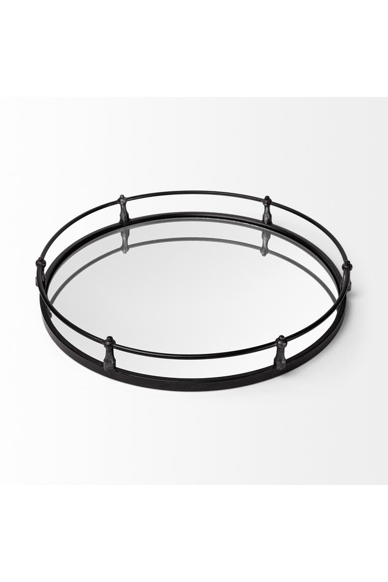 Kimbel 24L x 24W Metal Mirrored Base Round Tray, Alternate, color, Black