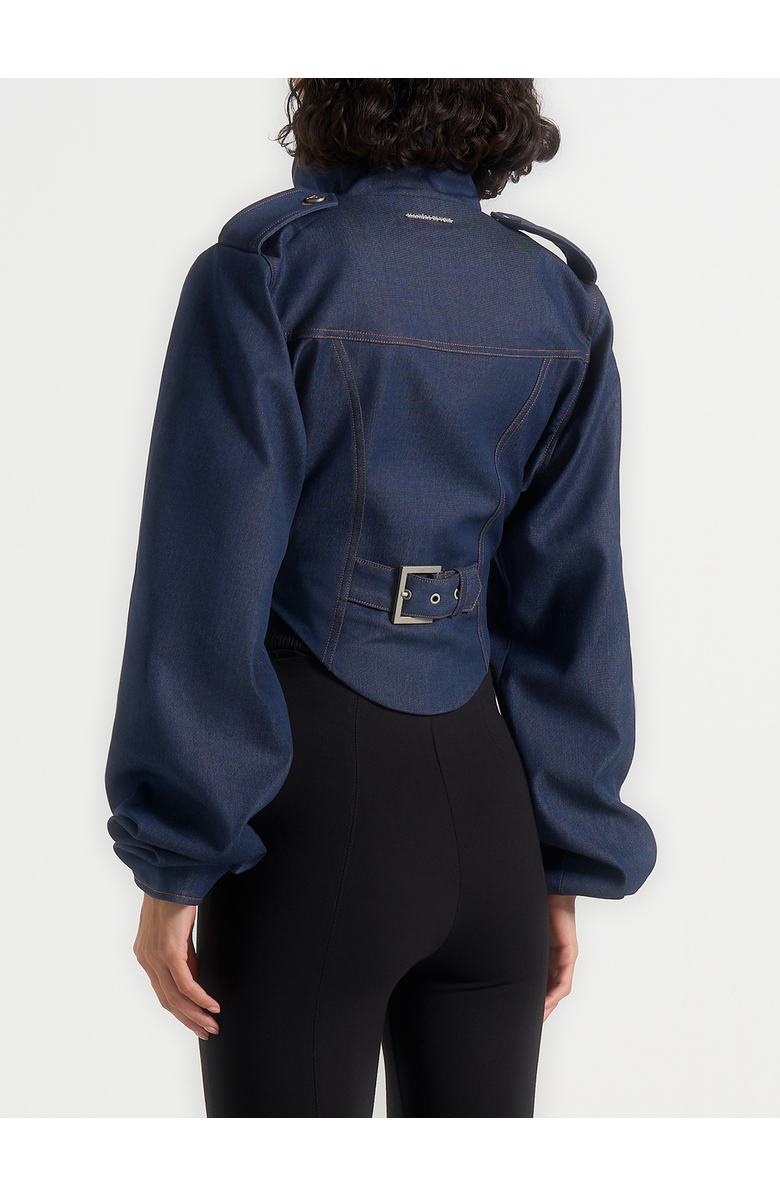 Manière De Voir Solange Denim Tacked Sleeve Corset Jacket, Alternate, color, Polished Indigo