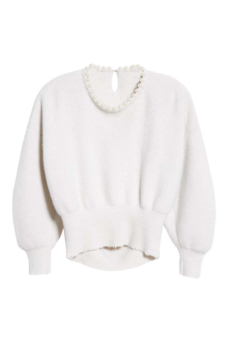 Imitation Pearl Trim Wool & Cashmere Blend Sweater, Alternate, color, IVORY
