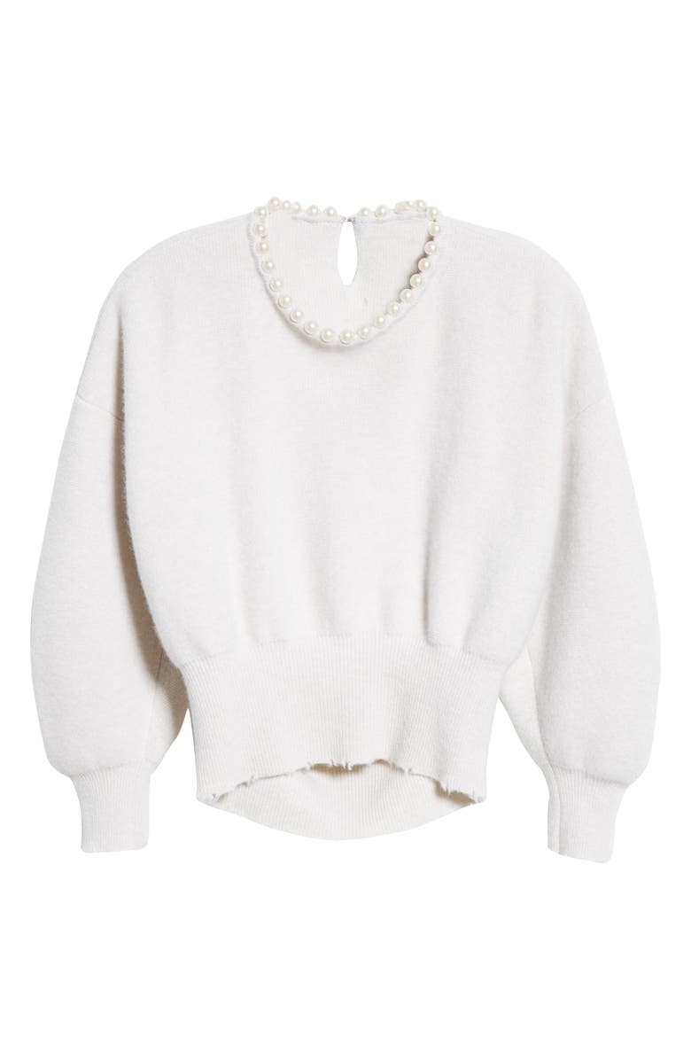 Alexander Wang Imitation Pearl Trim Wool & Cashmere Blend Sweater, Alternate, color, 