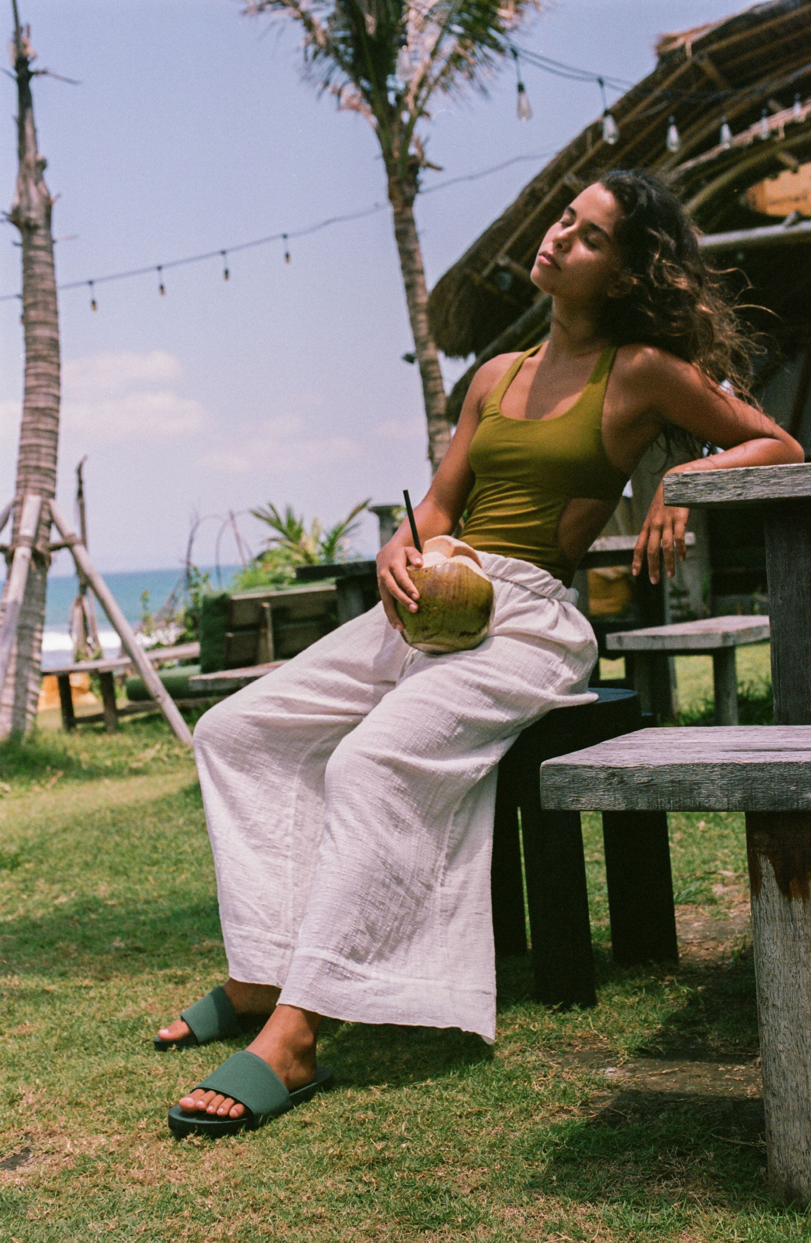 Responsibly-Made Tire Sole Slide Sandals, Alternate, color, Leaf