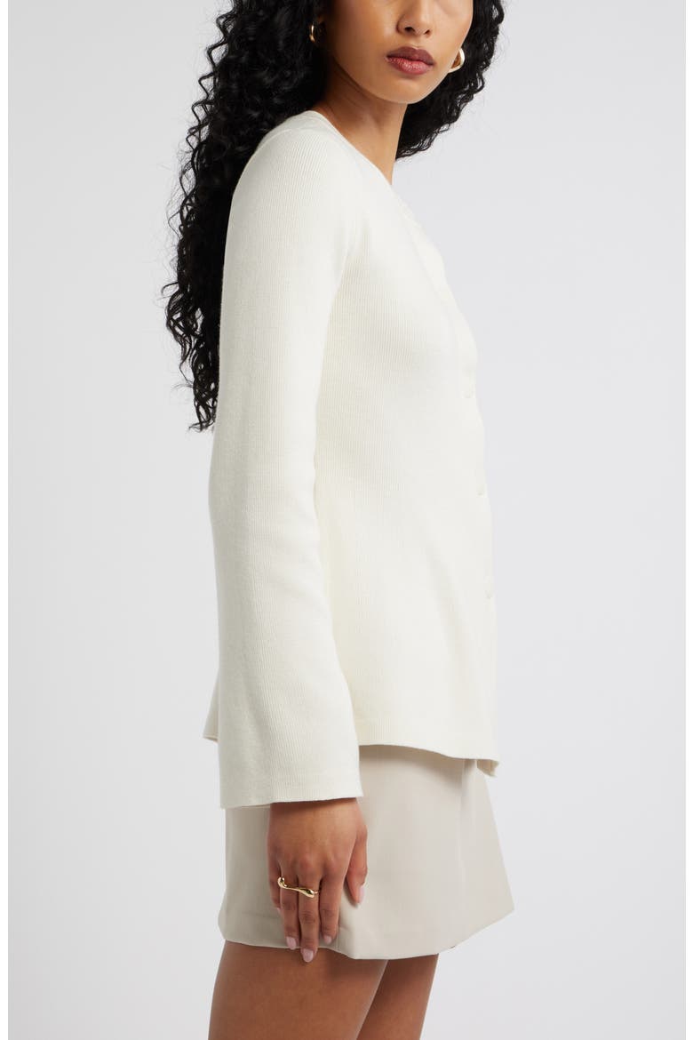Button Front Peplum Cardigan, Alternate, color, IVORY EGRET