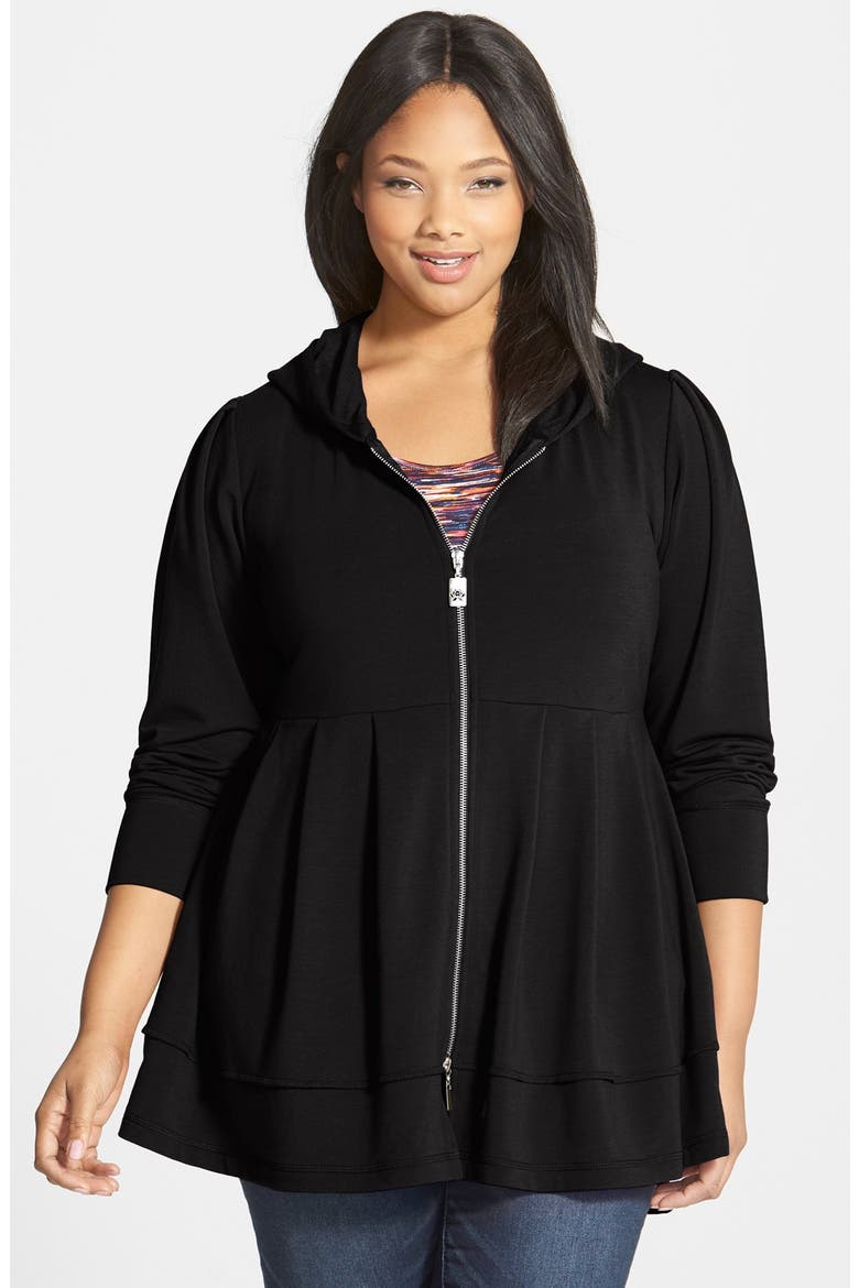 Pleat Knit Hoodie, Main, color, BLACK