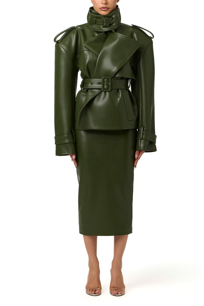 Faux Leather Pencil Midi Skirt, Alternate, color, DARK OLIVE
