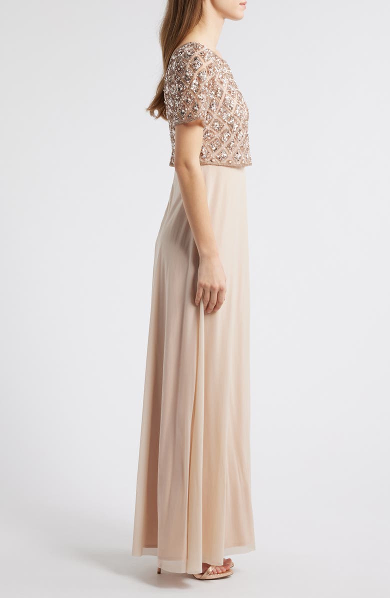 Pisarro Nights Beaded Mesh Mock Two-Piece Evening Dress, Alternate, color, New Peach