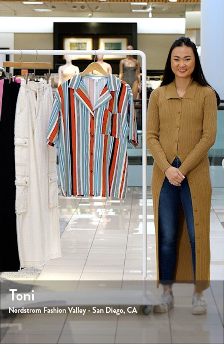 Stripe Oversize Linen Blend Button-Up Shirt, sales video thumbnail