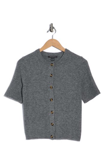 French Connection Short Sleeve Button-up Cardigan In Gray