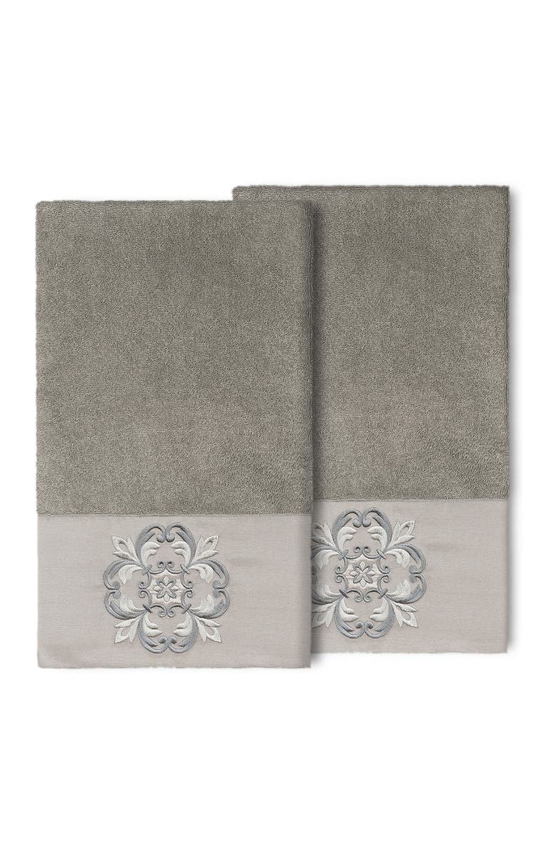 Linum Home Textiles Alyssa Embellished Bath Towel - Set of 2 - Dark Gray, Alternate, color, Dark Gray