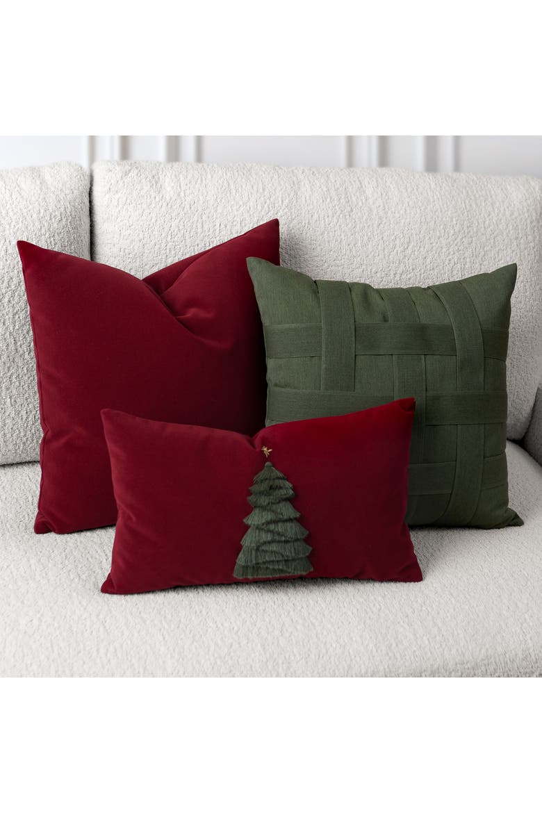 Fraser Fir Handmade Applique Woven Accent Holiday Pillow, Alternate, color, Ruby
