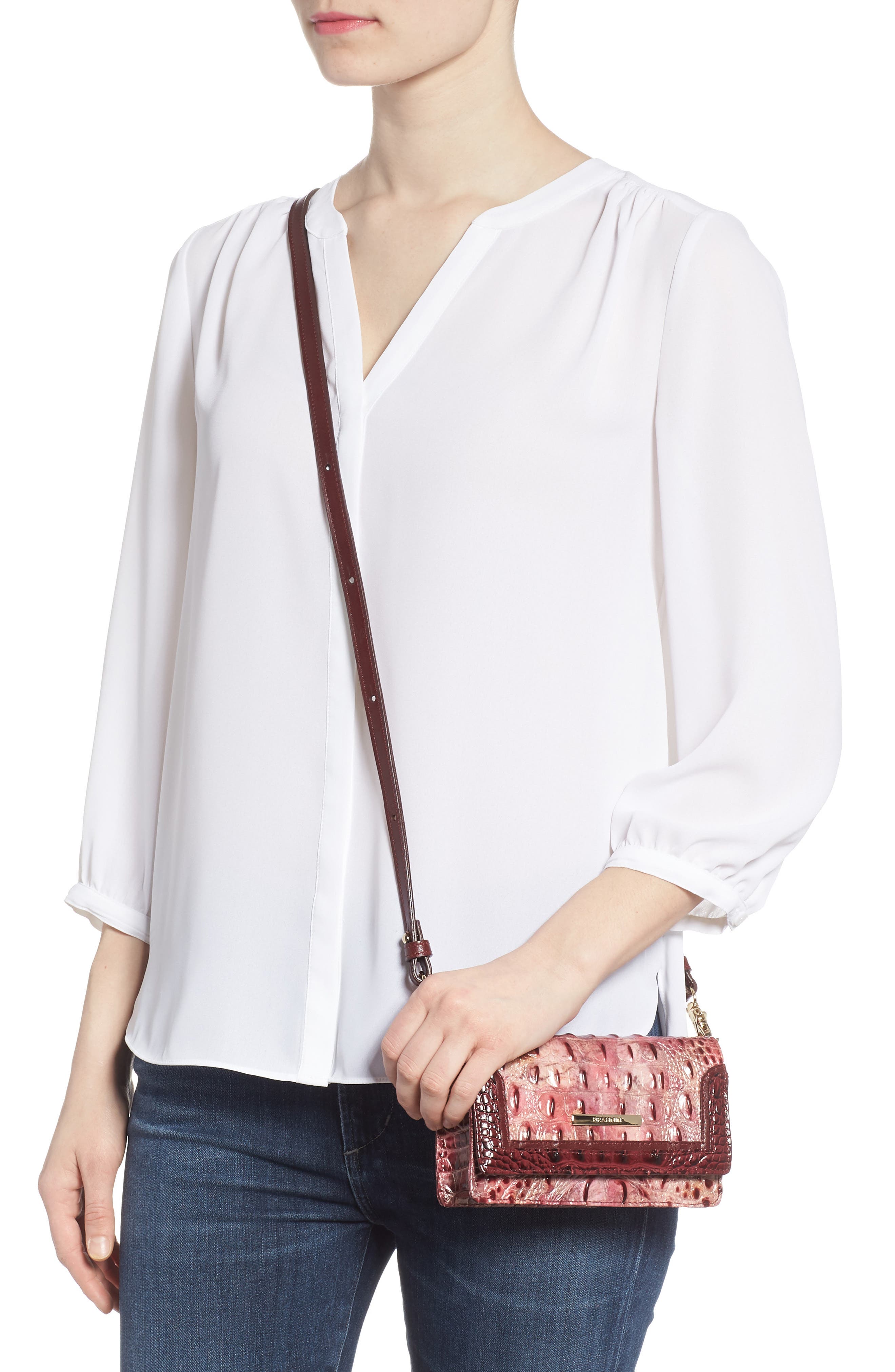 Nadia Croc Embossed Leather Crossbody Bag, Alternate, color, FREESIA