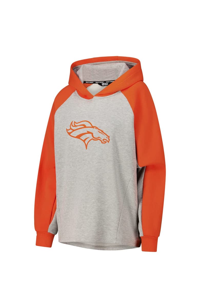 DKNY SPORT Women's DKNY Sport Gray/Orange Denver Broncos Joy Cropped Raglan Pullover Hoodie, Alternate, color, Gray