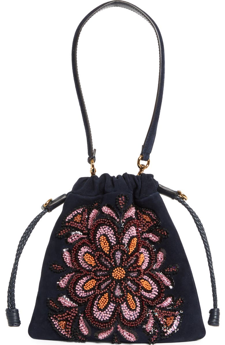Etro Kalispera Beaded Suede Shoulder Bag, Main, color,