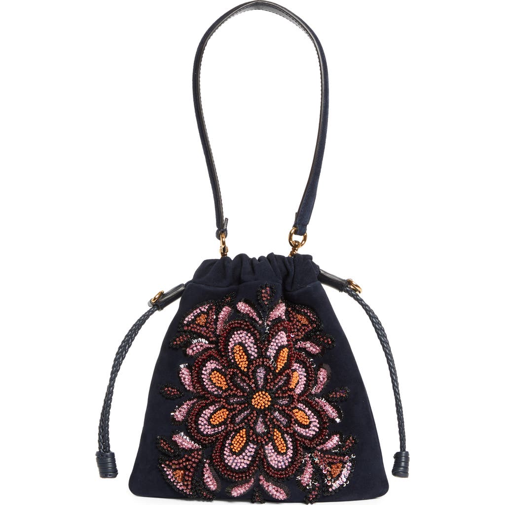 Etro Kalispera Beaded Flower Suede Shoulder Bag