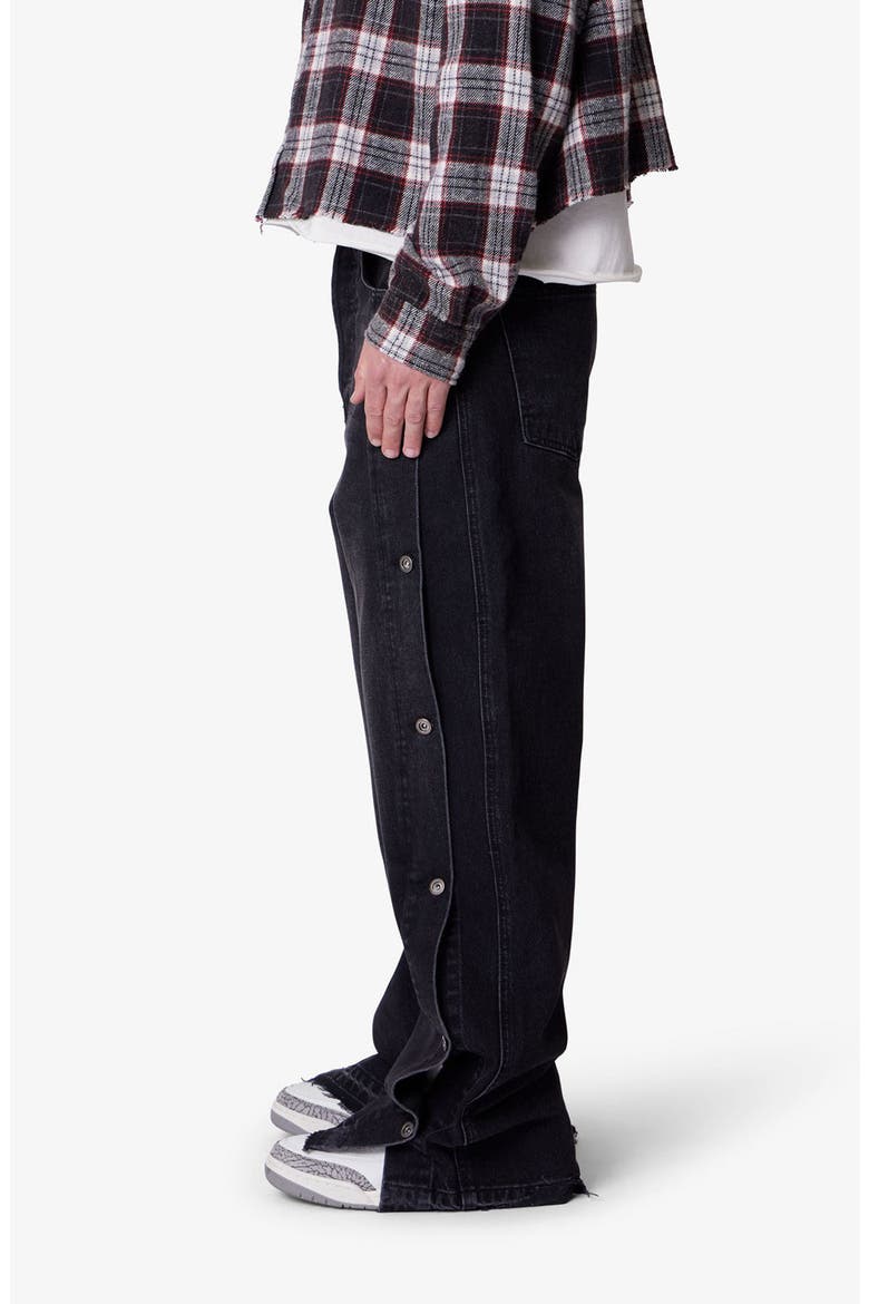 Offset Button Baggy Jeans, Alternate, color, BLACK