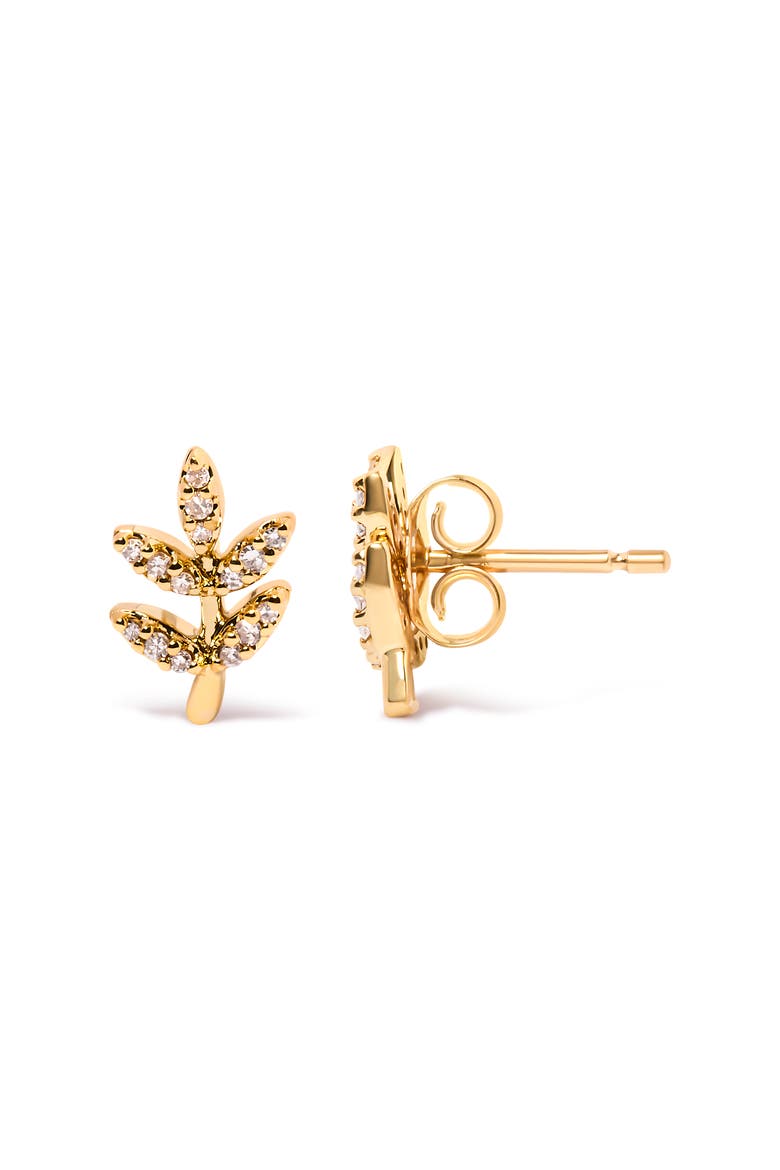 10K Yellow Gold 1/10 Cttw Diamond Accented Leaf and Branch Stud Earrings, Alternate, color, Yellow
