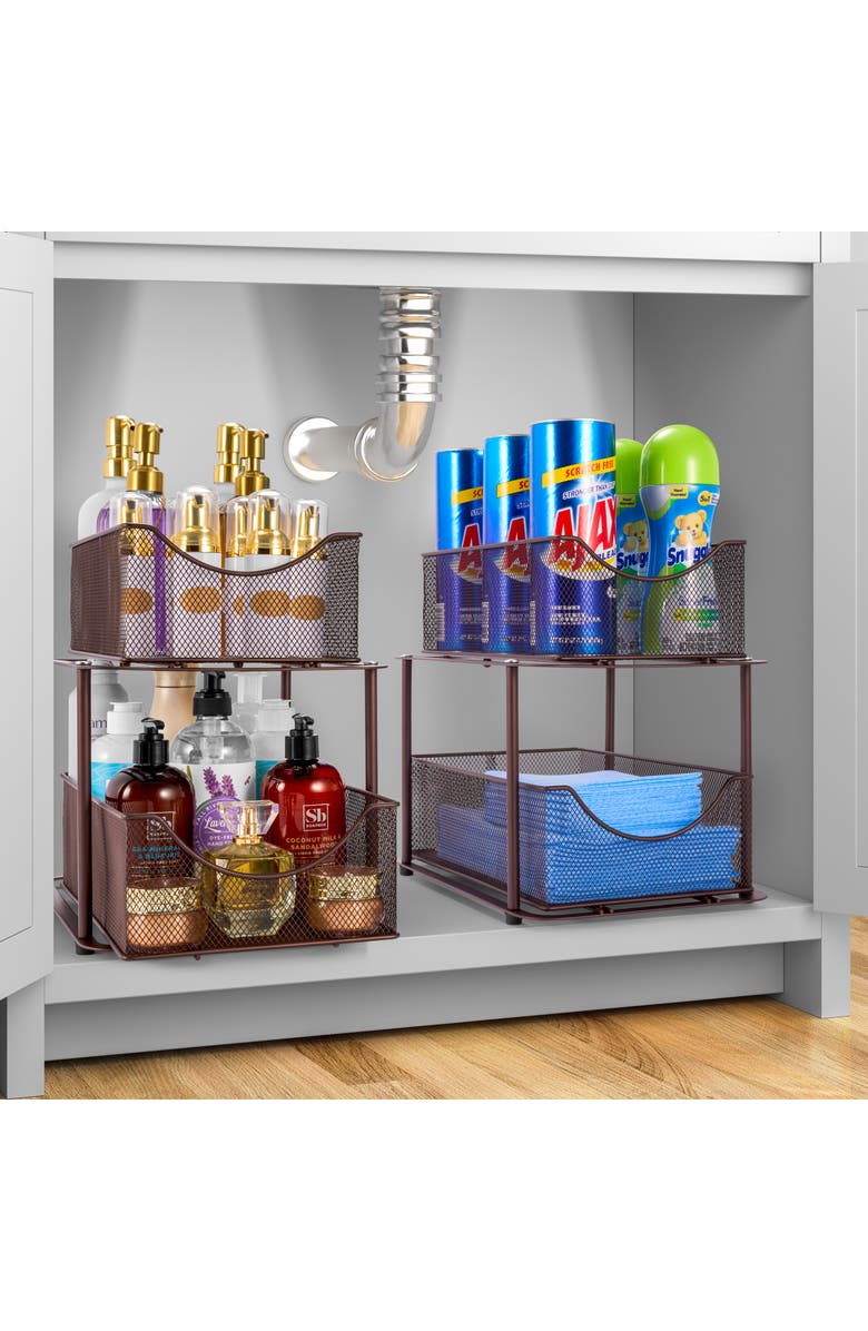 SORBUS 2-Pack 2 Tier Mesh Sliding Drawer Organizer Baskets, Alternate, color, Brown