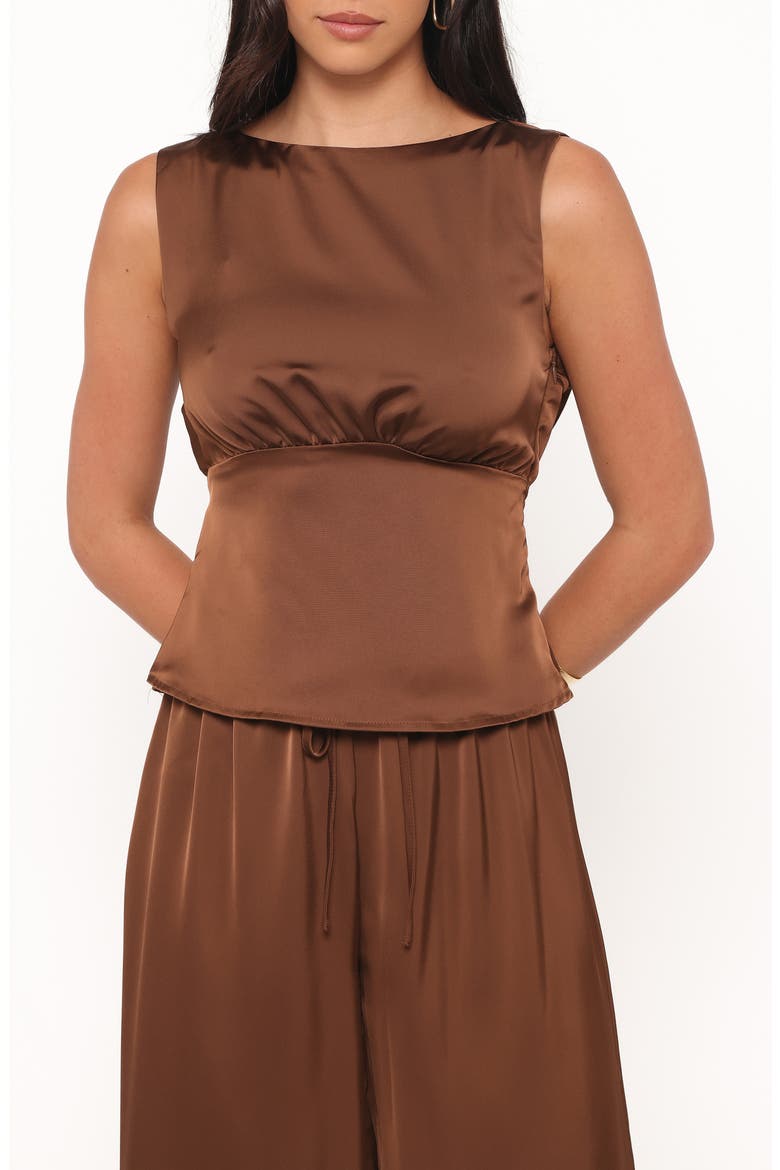 Wynn Strappy Cowl Back Satin Top, Main, color, CHOCOLATE