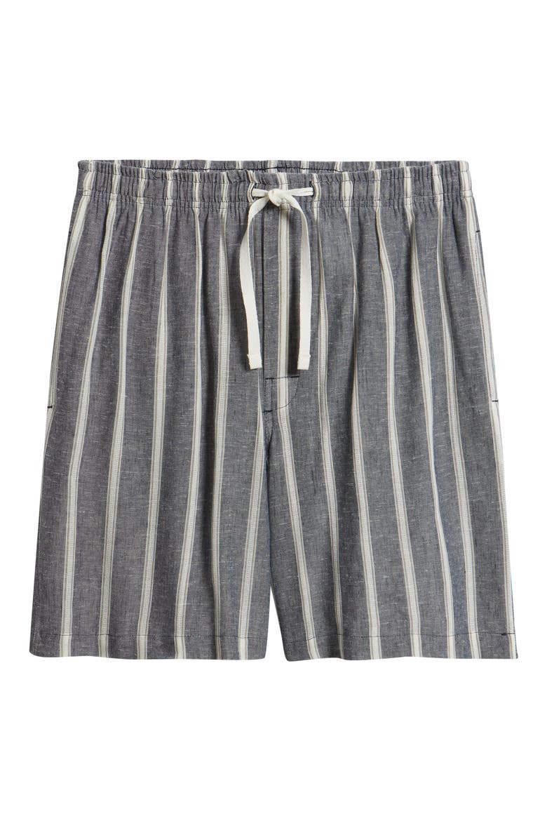 Textured Retreat Woven Cotton Drawstring Pajama Shorts, Alternate, color, NAVY/ BEIGE