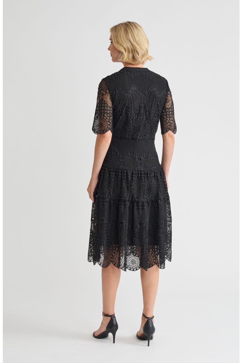 A-Line Tiered Laced Woven Midi Dress, Alternate, color, Black