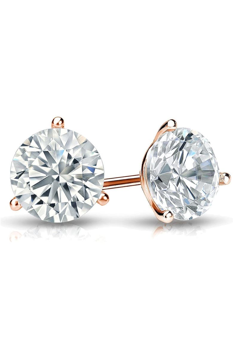 The Diamond Spot 14k Rose Gold Lab-Grown Round Diamond 3-Prong Stud Earrings, Alternate, color, 6 Carat-Rose Gold
