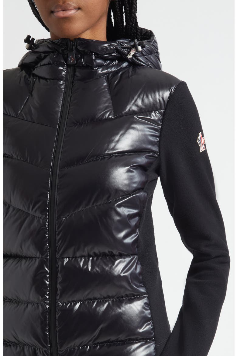 Fleece & Quilted Down Hooded Jacket, Alternate, color, BLACK