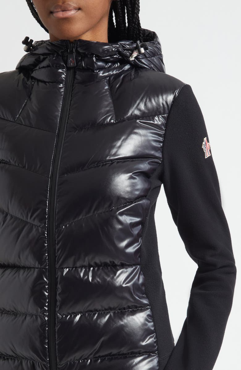 Moncler Grenoble Fleece & Quilted Down Hooded Jacket, Alternate, color, Black