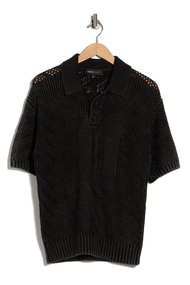 Knit Polo Sweater, Alternate, color, BLACK