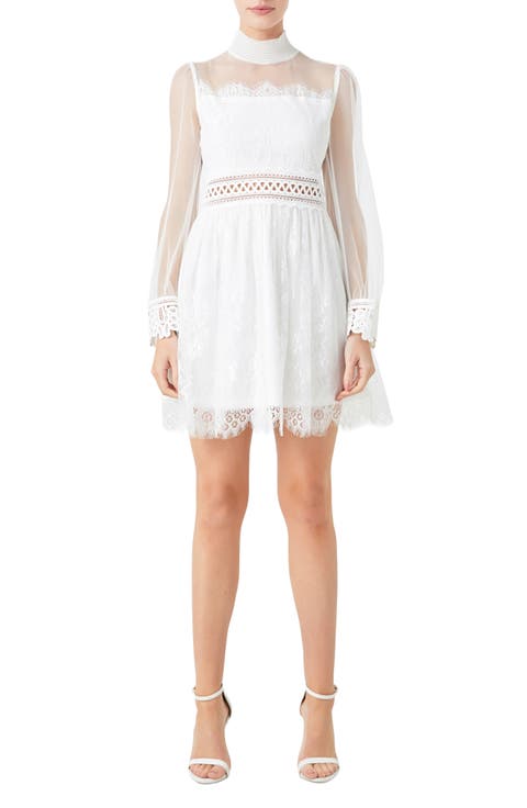 Mixed Lace Long Sleeve Cocktail Dress