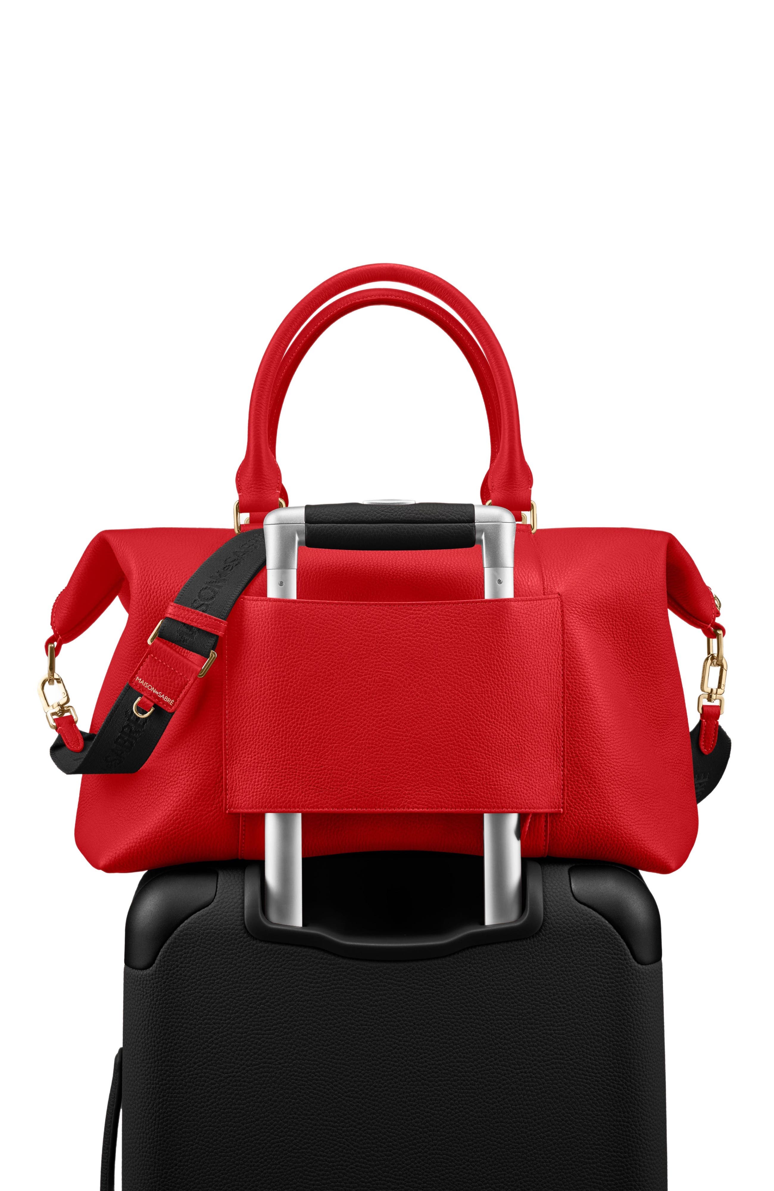 Large Leather Weekender Bag, Alternate, color, Pomegranate Red