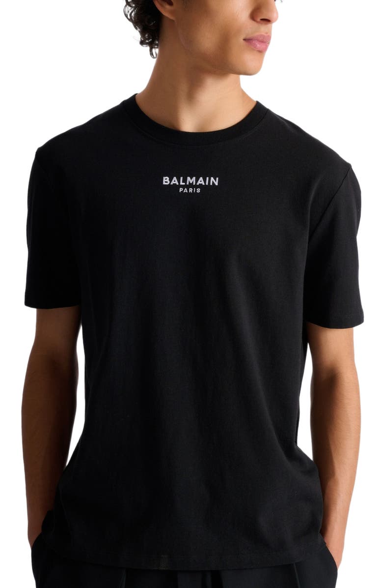 Balmain Embroidered Balmain Paris T-shirt, Alternate, color, Black