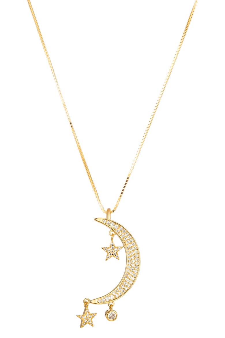 CZ Mini Moon & Star Pendant Necklace, Main, color, GOLD
