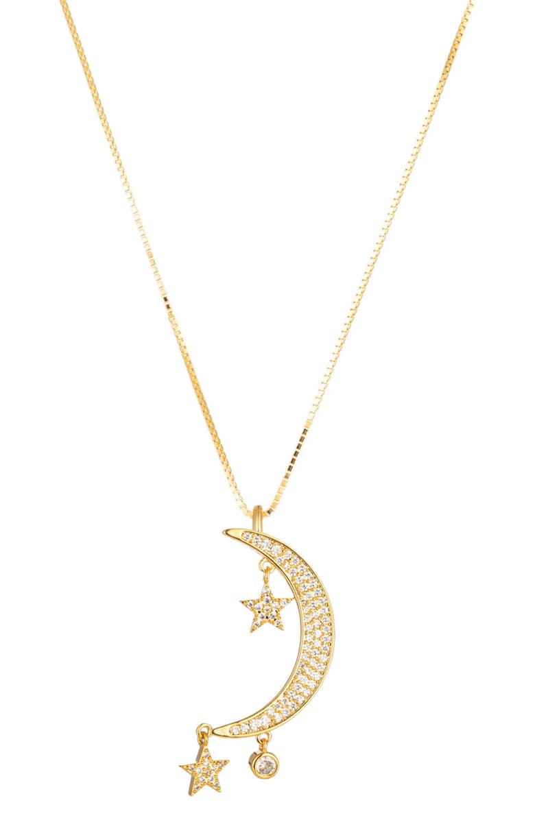 EYE CANDY LOS ANGELES CZ Mini Moon & Star Pendant Necklace, Main, color, 