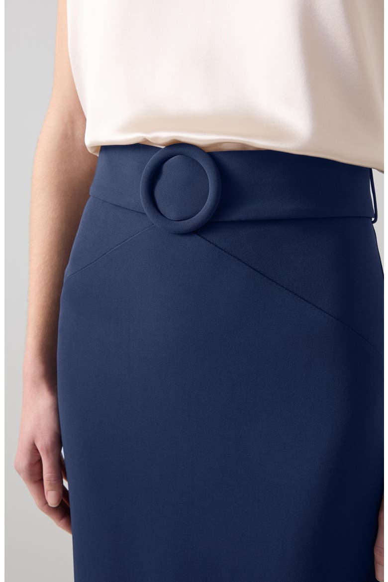 Klaudia Belted Midi Pencil Skirt, Alternate, color, NAVY