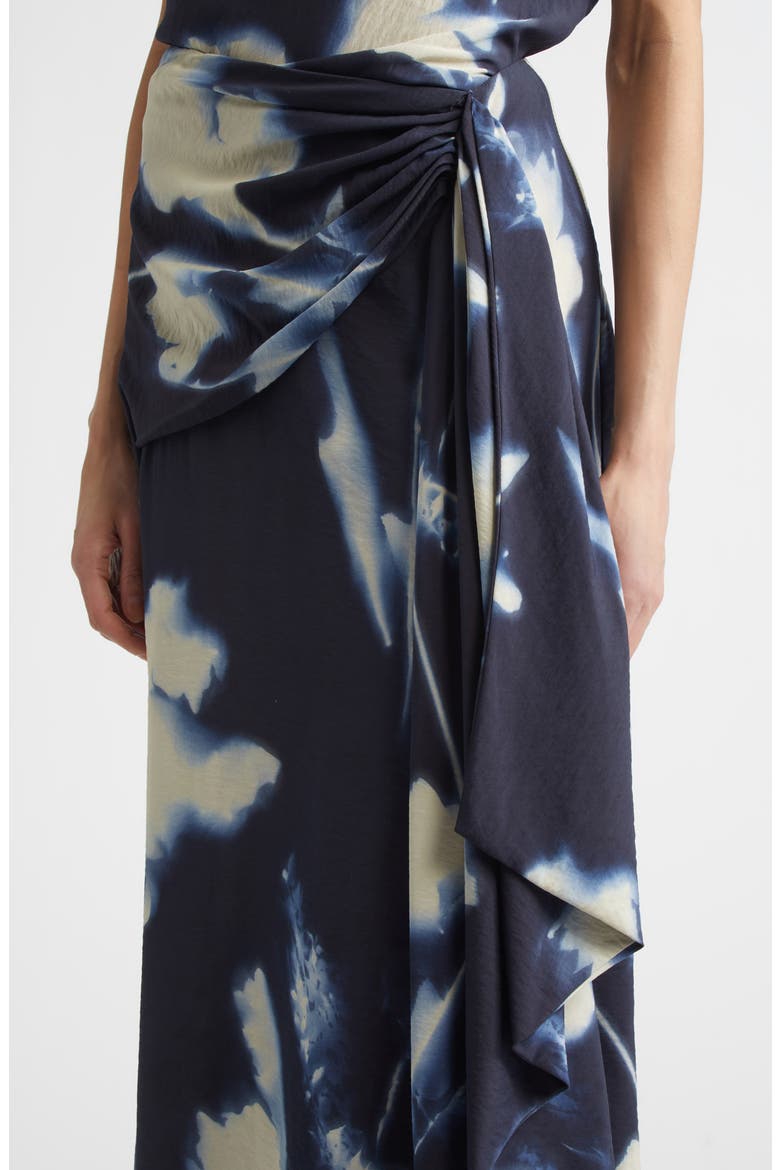 Abstract Floral Cascade Ruffle Crepe Skirt, Alternate, color, NAVY