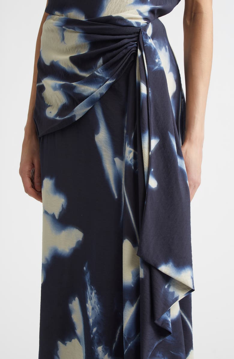 Lela Rose Abstract Floral Cascade Ruffle Crepe Skirt, Alternate, color, Navy