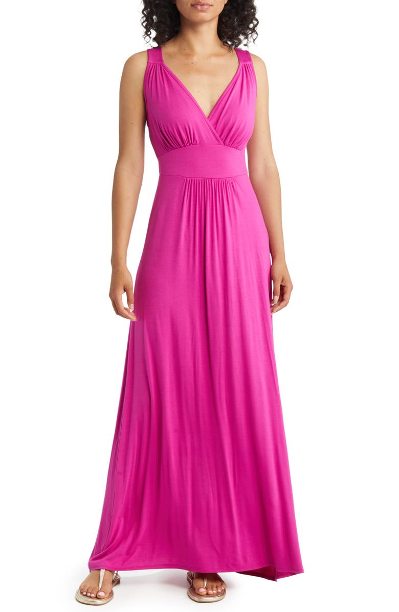 Loveappella Empire Waist Sleeveless Maxi Dress, Main, color, Magenta