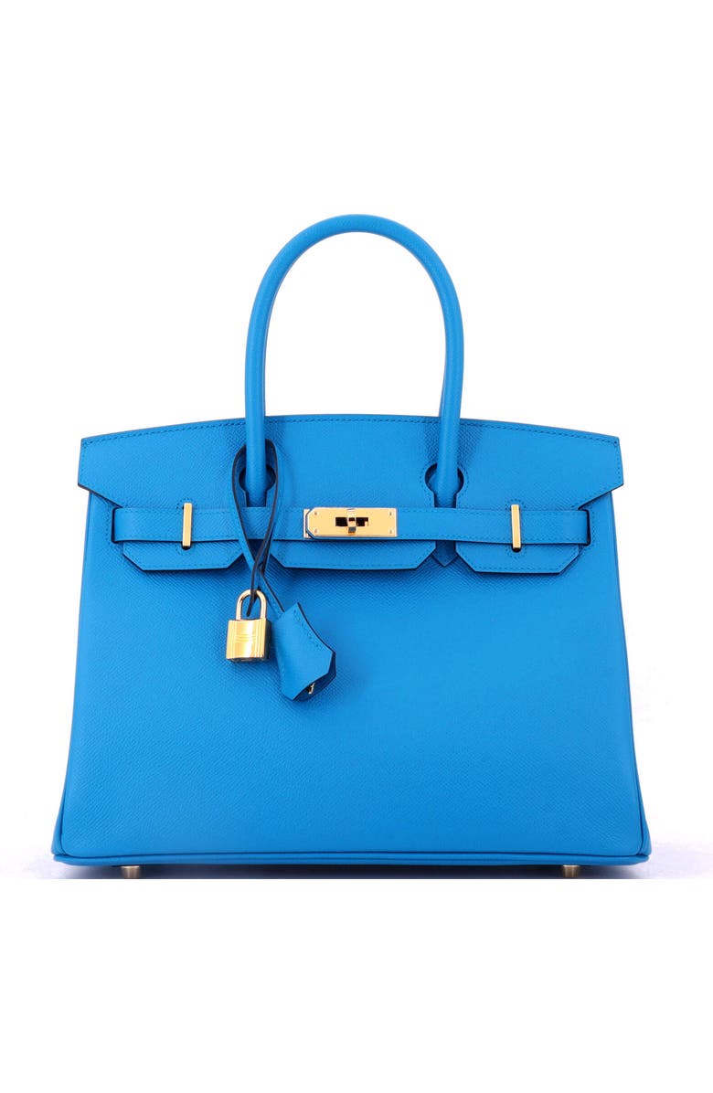 Pre-Owned Hermes Birkin Handbag Blue Epsom with Gold Hardware 30, Main, color, Bleu Zanzibar