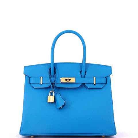 Birkin Handbag Blue Epsom with Gold Hardware 30