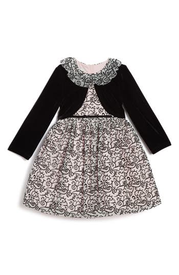Pippa & Julie Kids' Flocked Mesh Dress & Shrug Set In Black