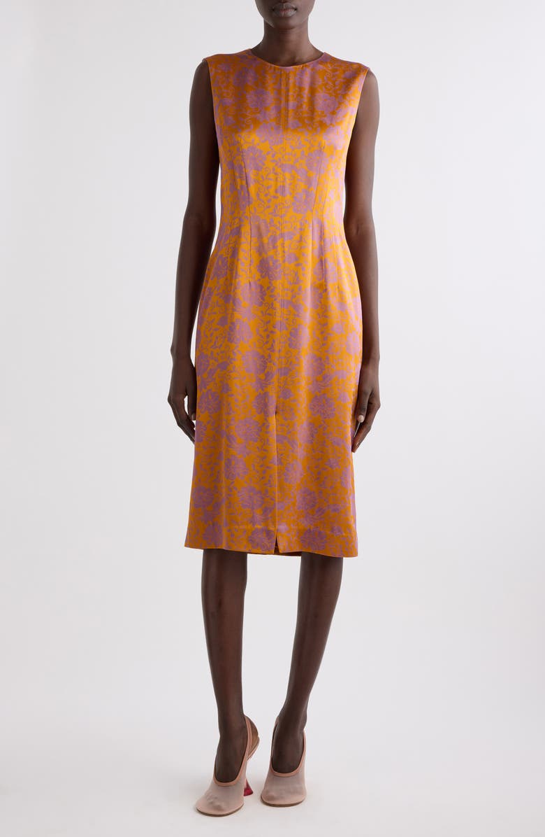 Dries Van Noten Delina Floral Sleeveless Satin Sheath Dress, Main, color, Mandarin