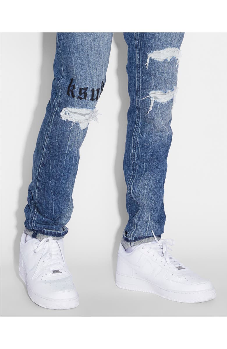 Ksubi Chitch Boneyard Kult Distressed Embroidered Slim Fit Jeans, Alternate, color, 