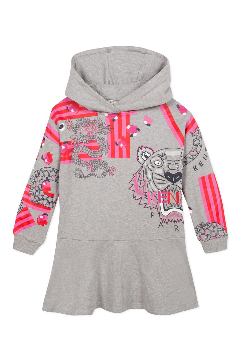 Graphic Hooded Sweatshirt Dress, Main, color, GREY