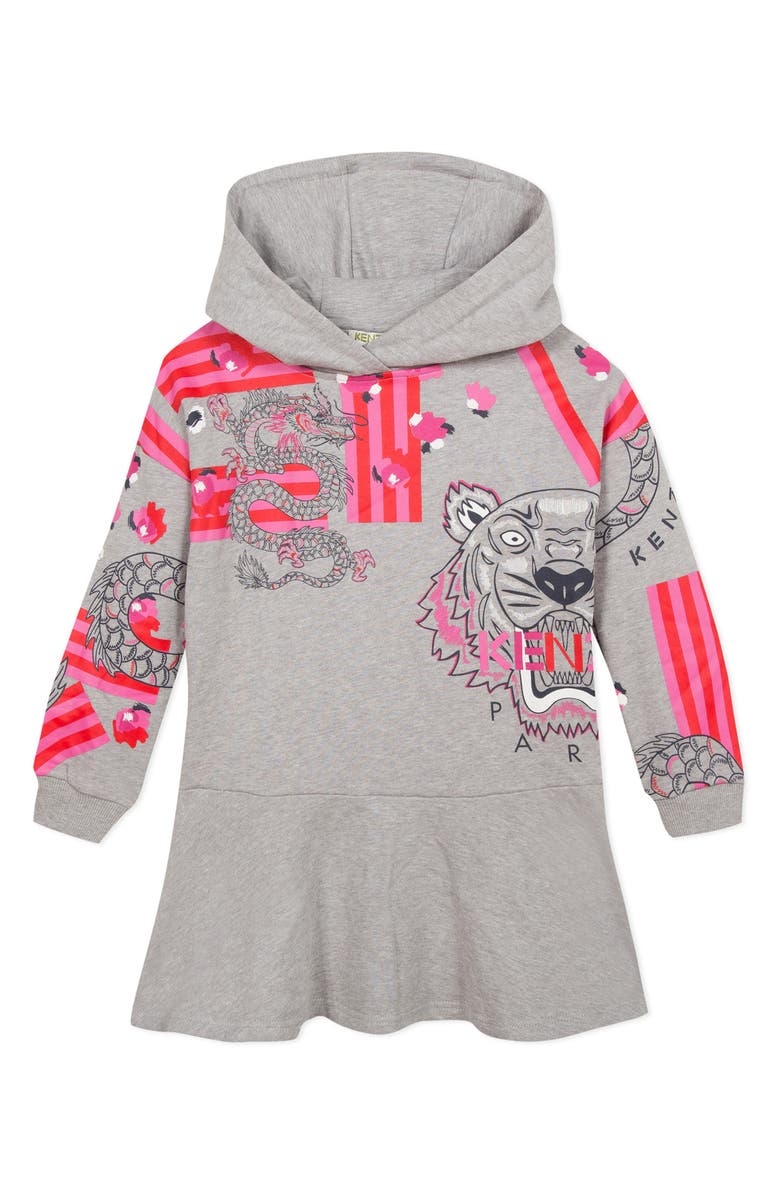 KENZO Graphic Hooded Sweatshirt Dress, Main, color, 